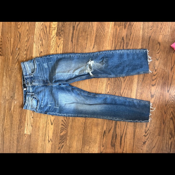 kut rachael fab ab mom jeans in blue and coated brown and jane short in tan - Picture 3 of 6